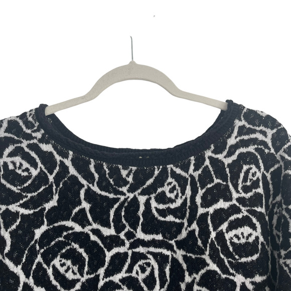 Moth Anthropologie Black White Halfeti Rose Floral Sweater Wool Womens Medium - Picture 3 of 7